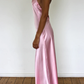 Pink Cross Neck Halter Backless Satin Party Dress, DP2296