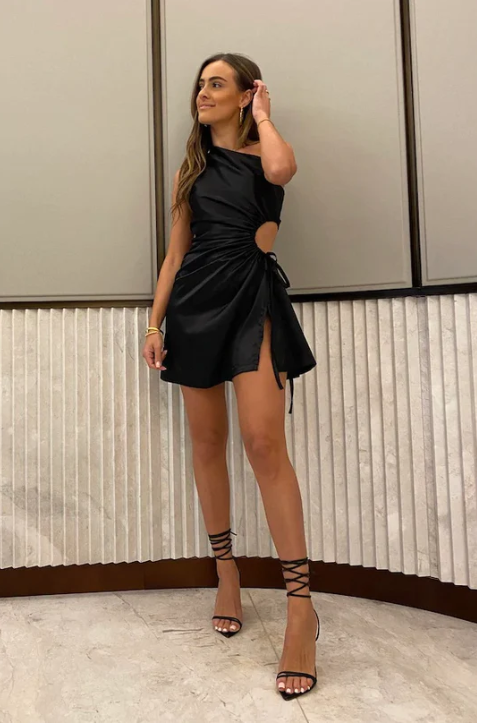 Satin Short Party Dress Black Homecoming Dress, DP2334