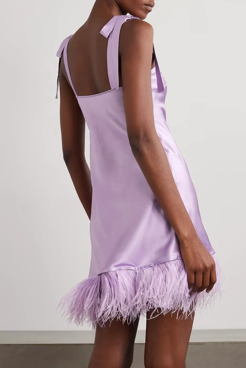 Lilac Straps Satin Sweet Homecoming Dress with Feathers, DP2353