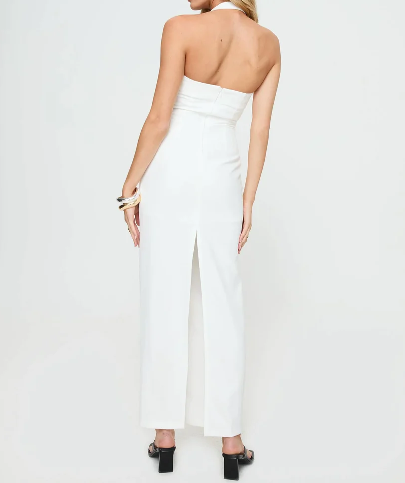 Elegant White Strapless Halter Cocktail Dress Simple Party Dress , DP2355