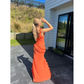 Orange Ruffles Sheath Long Party Dress with Slit, DP2361