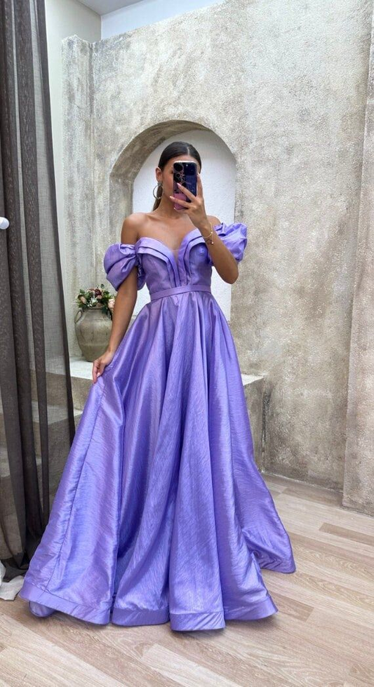 Purple Balloon Sleeve Puffy Dress Ball Gown Engagement Dress Prom Dress,DP0262
