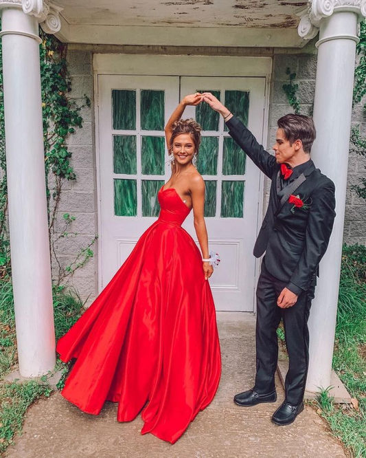 Cute Sweetheart Red Satin Prom Dresses Prom Gowns Party Dresses,DP0284