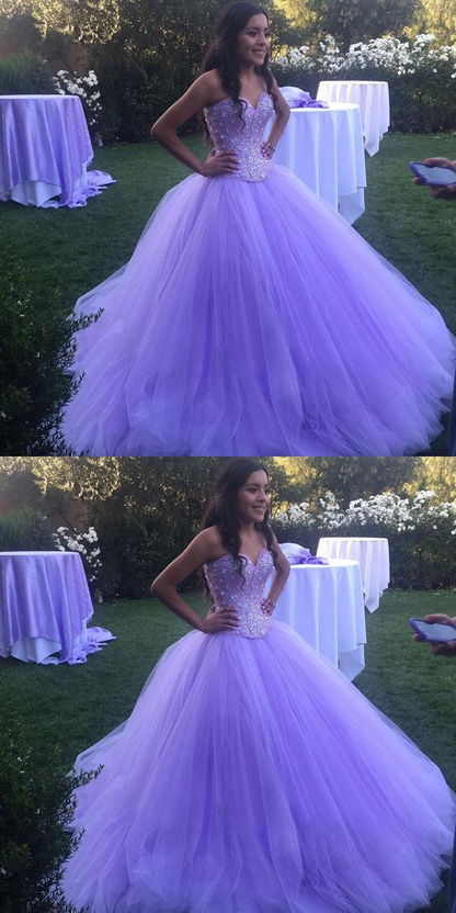 Sparkly Sweatheart Lavender Tulle Ball Gown Quinceanera Dresses Prom Dresses,DP312
