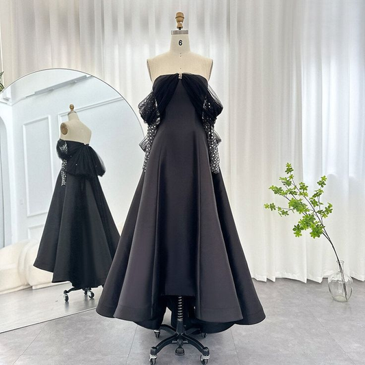 Black Dreamy Crystal Luxury Evening Dresses Long Sleeve Party Prom Dress,DP319