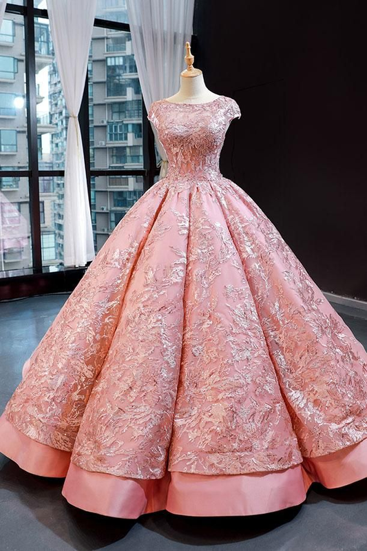 Pink Sparkly Sleeveless A-Line Ball Gown Formal Evening Dress,DP385