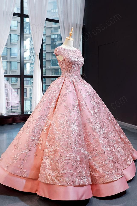 Pink Sparkly Sleeveless A-Line Ball Gown Formal Evening Dress,DP385