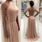 A-Line Backless Cape Sleeve Tulle Pearl Long Prom Dress Ball Gown,DP405