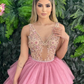 Dusty Rose Tiered Tulle Slit Quinceanera Prom Dress Ball Gown,DP410