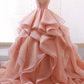 Pink Puffy Tulle Long Ruffle Prom Dress A-Line Sleeveless Party Ball Gown,DP457