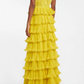 Yellow A-Line Tiered Tulle Off-The-Shoulder Long Prom Party Dress,DP466