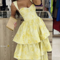 Pastel Yellow Ruffle Tiered A-Line Long Party Prom Dress,DP480