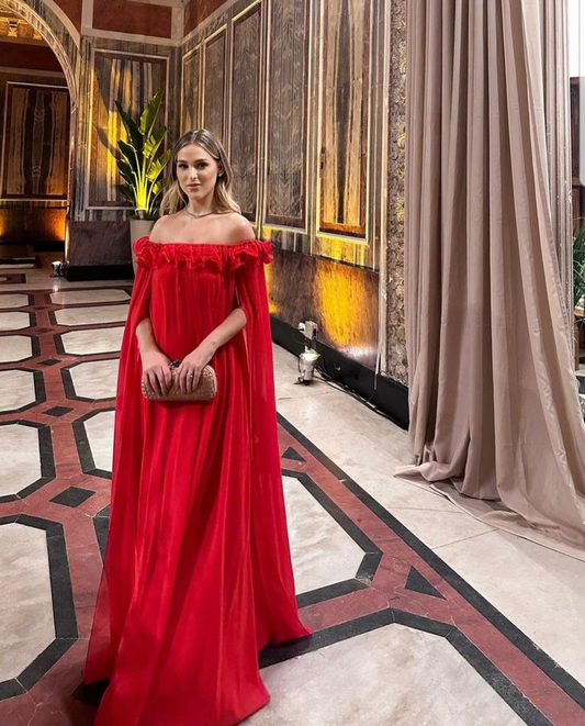 Elegant Red Off-The-Shoulder Long Party Dress Prom Dress,DP487