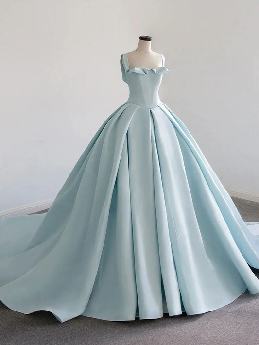 Light Blue Straps Simple Satin Evening Dress Ball Gown Prom Dress,DP491