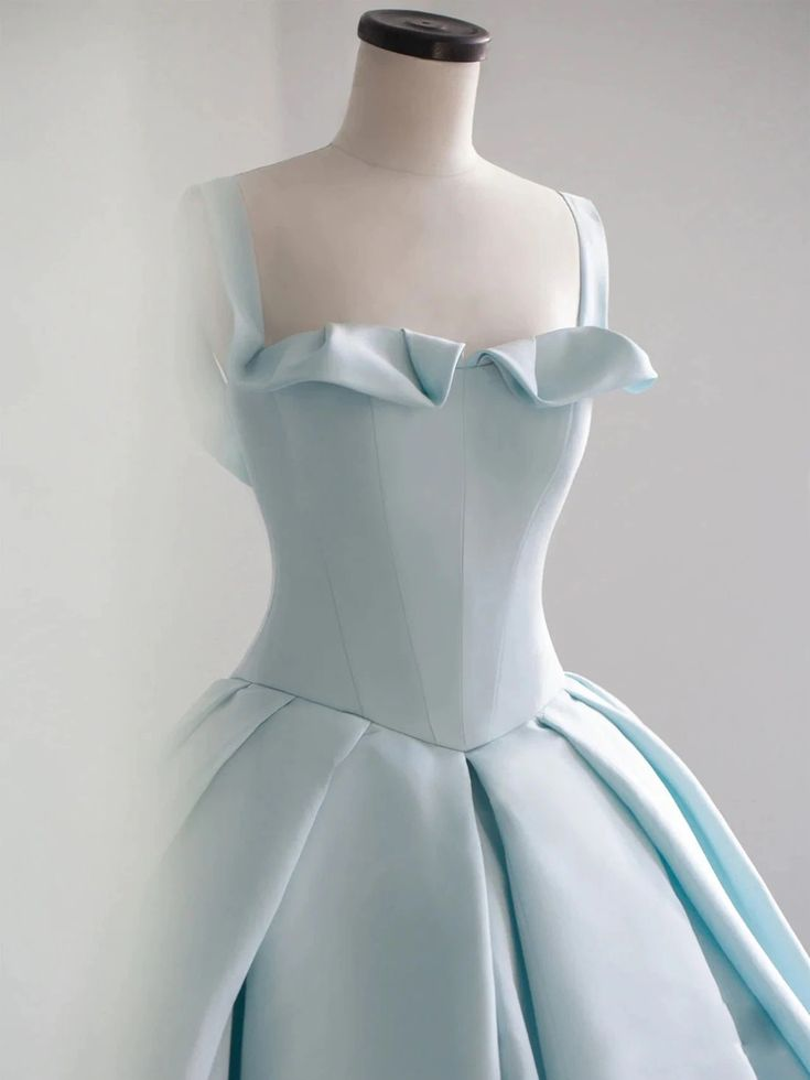 Light Blue Straps Simple Satin Evening Dress Ball Gown Prom Dress,DP491