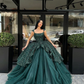 Dark Green Tulle A-Line Long Prom Dress Evening Party Dress Ball Gown,DP507