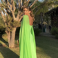 Bright Green A-Line Cape Sleeve Long Prom Dress Party Dress,DP525