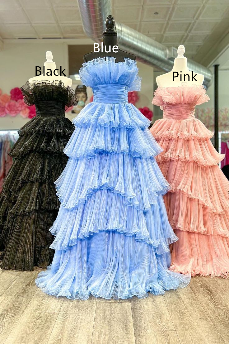 Sweet Tulle Tiered Strapless A-Line Evening Ball Gown Prom Dress,DP558