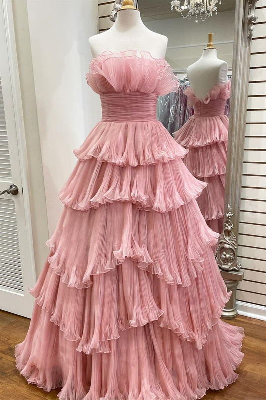 Sweet Tulle Tiered Strapless A-Line Evening Ball Gown Prom Dress,DP558