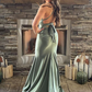 Sage Green Elegant V Neck Mermaid Backless Evening Dress Long Prom Dress,DP559