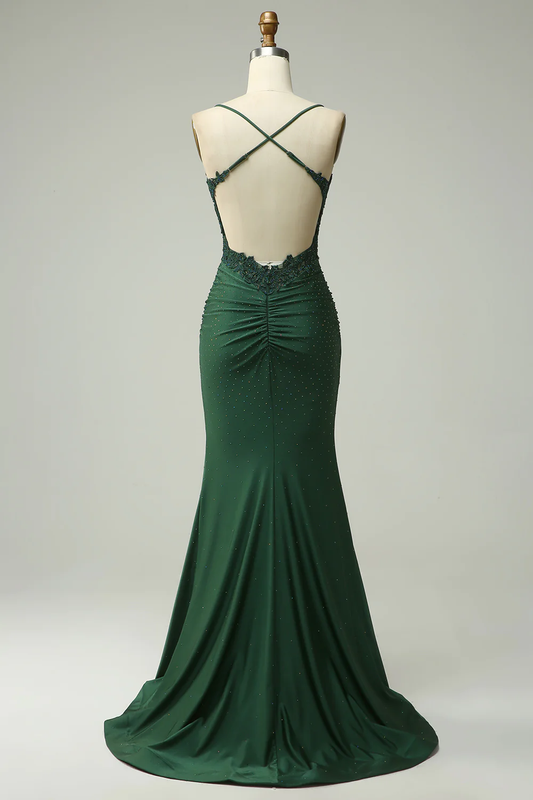 Mermaid Dark Green Long Prom Dress with Appliques Beading,DP577
