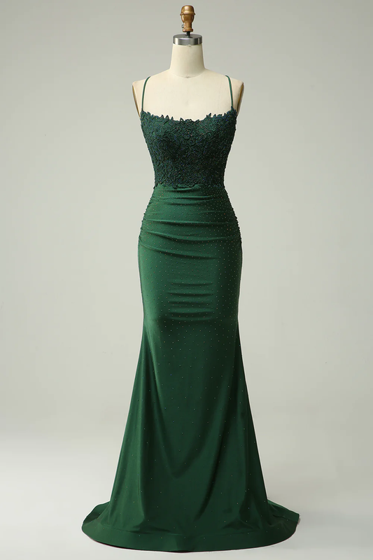 Mermaid Dark Green Long Prom Dress with Appliques Beading,DP577