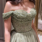 Sage Green A-line Prom Dress Sequined Lace Tulle Evening Formal Party,DP590