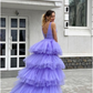 Purple A-line V-neck High-Low Prom Dress Dance Dress Ball Gown,DP595