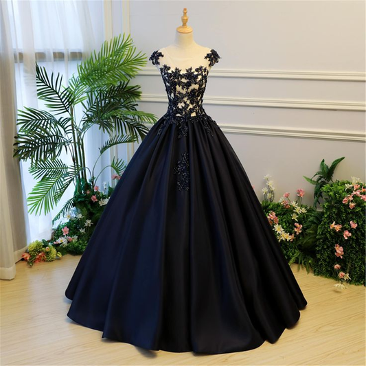 Dark Blue Beading Tulle Prom Dress Dress Long Party Dress Bridal Dress,DP620
