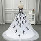 Strapless Beautiful White and Black Long Prom Dress Ball Gown Wedding Dress,DP623