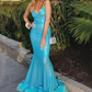Sexy Bright Blue Spaghetti Straps Mermaid Feather Decorates Prom Dress,DP628