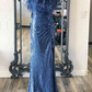 Sequins Strapless Feather Long Formal Dress Prom Dress with Slit,DP632