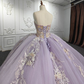 Light Purple Strapless Appliques Tulle Long Ball Gown Quinceanera Dress with Beads,DP747
