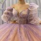 Pink and Purple Long Sleeves Tull Beads Quinceanera Dress Ball Gown,DP806