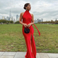 Charming Red Halter Backless Long Prom Dress with Slit,DP851