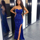 Royal Blue Sweatheart Sequined Long Prom Dress,DP859