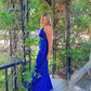 Royal Blue Sequined Long Prom Dress with High Slit,DP920