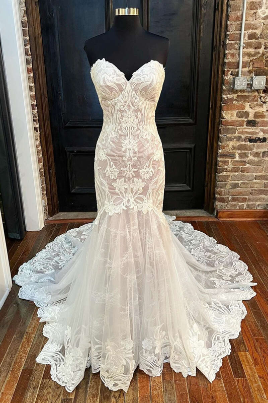 Ivory Sweatheart Tulle Appliques Mermaid Prom Dress Wedding Dress,DP964