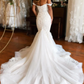 White Off-The-Shoulder Mermaid Tulle Prom Wedding Dress,DP967