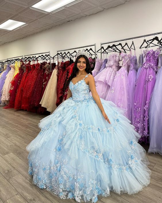 Light Blue Quinceanera Dress Ball Gown with Tulle and Appliques ,DP971