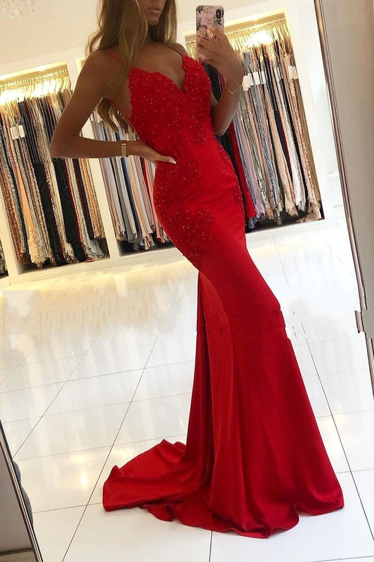 Red Designer Mermaid Evening Dress Long Prom Dresses with Open Backs,DP068