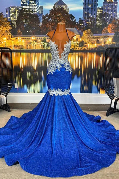 Fabulous Long Mermaid Appliques Backless Black Girl Prom Dress, DP2310