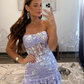 Strapless Lavender Sequin Homecoming Dress with Ruffles, DP2330