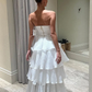 White Strapless A-Line Layers Long Prom Dress Light Wedding Dress,DP1497