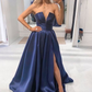 Simple Blue Satin Long Prom Dress Blue Evening Dress,DP067