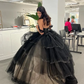 Black Gothic Princess Quinceanera Dresses Off Shoulder Sparkly Layers Sweet 16 Ball Gown, DP2399