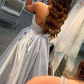 Silver Glitter V Neck Spaghetti Straps Long Prom Dress,DP063