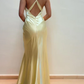 Light Yellow V Neck Vintage Mermaid Long Party Dress, DP2448