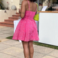 Hot Pink Short Party Dress Spaghetti Straps A-Line Birthday Dress, DP2428