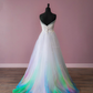 White Off Shoulder A-Line Tulle Colorful Elegant Long Prom Dress,DS0191
